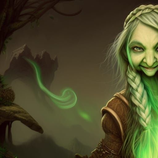 Elderly Goblin Priestess with Braided Hair: Fantasy Art