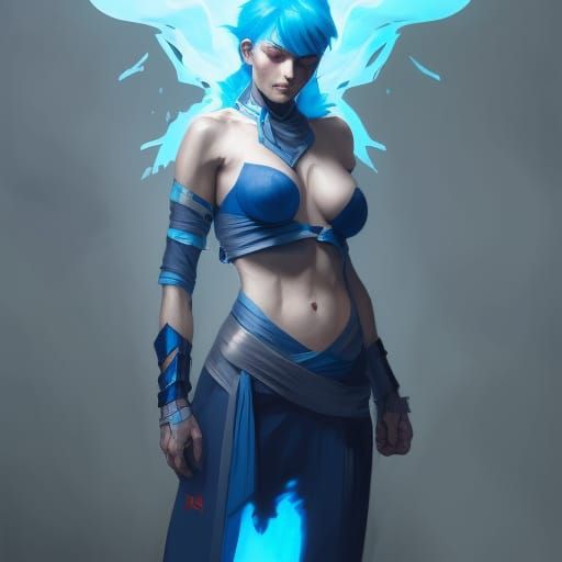 Blue-Haired Ninja Portrait in Hyperdetailed Style