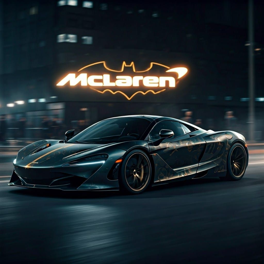 Batman Theme McLaren Speedtail in Neon Cityscape