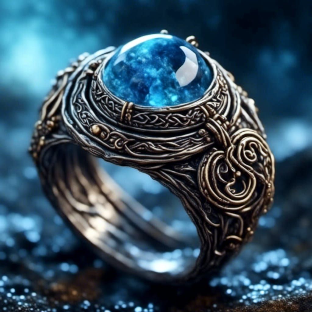 Viking Ring with Blue Gemstone and Magic
