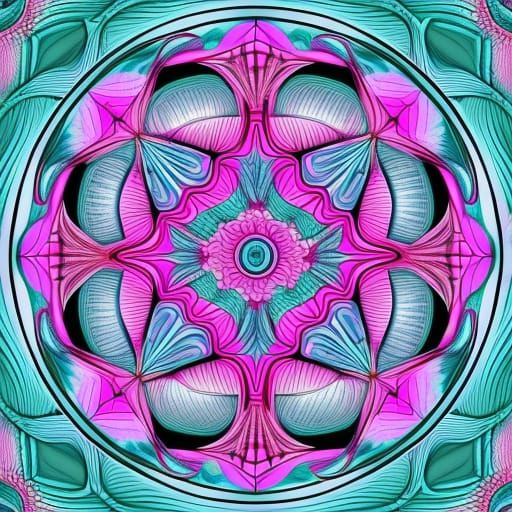 Pink Swirls Mandala in Abstract Fractal Style