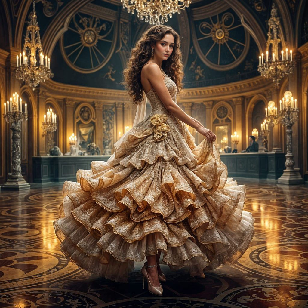 Elegant Lady Dances in Lavish Ballroom