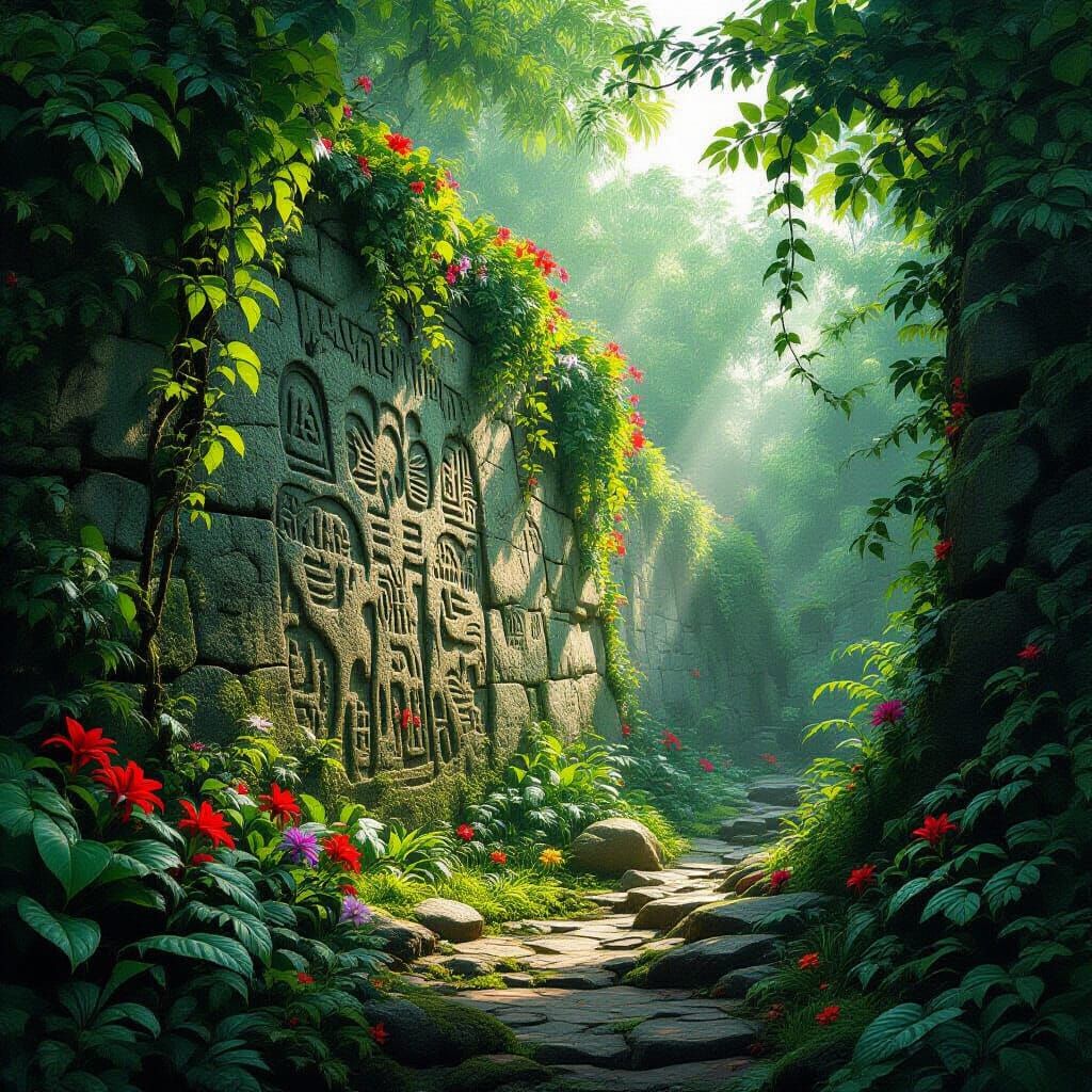 Jungle Wall with Alien Petroglyphs