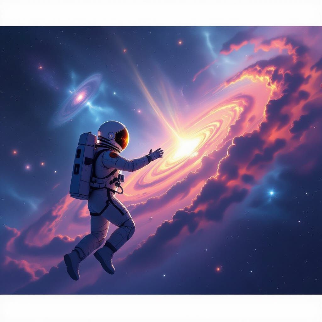 Astronaut Among Galaxies in Cinematic Lighting