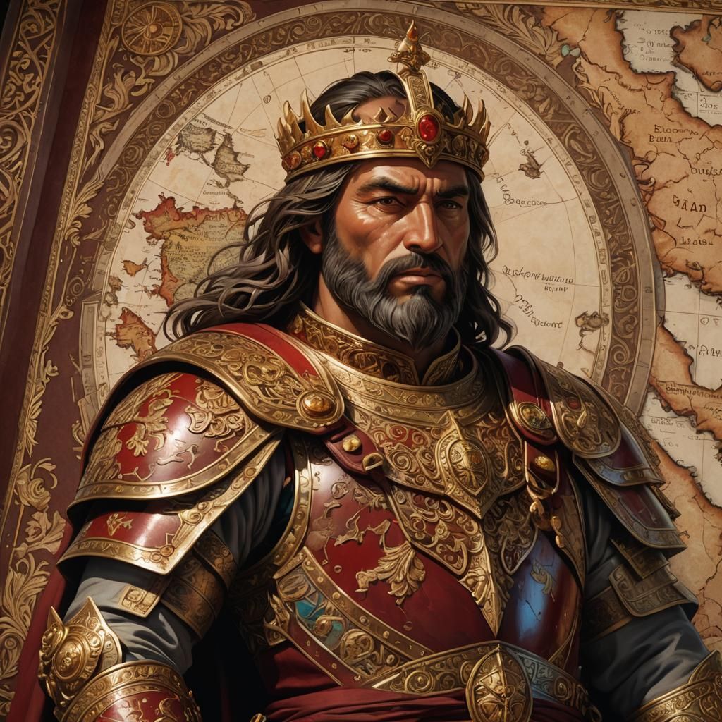 Ancient Bulgarian King with Empire Map: Concept Art