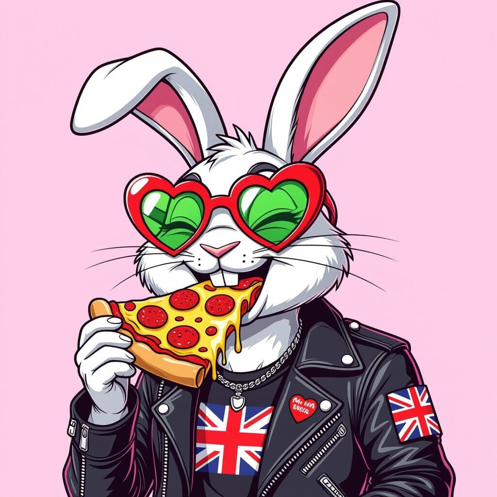 Cartoon Rabbit Avatar with Pizza and Sunglasses