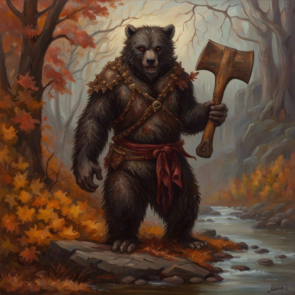 High Gothic Werebear with Axe in Dark Fantasy Style