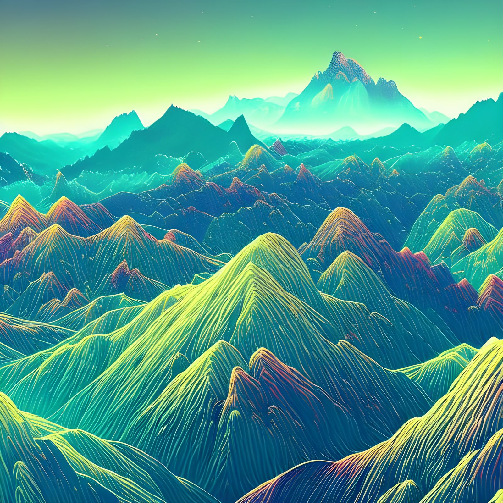 Surreal Valley View with Magical Particles