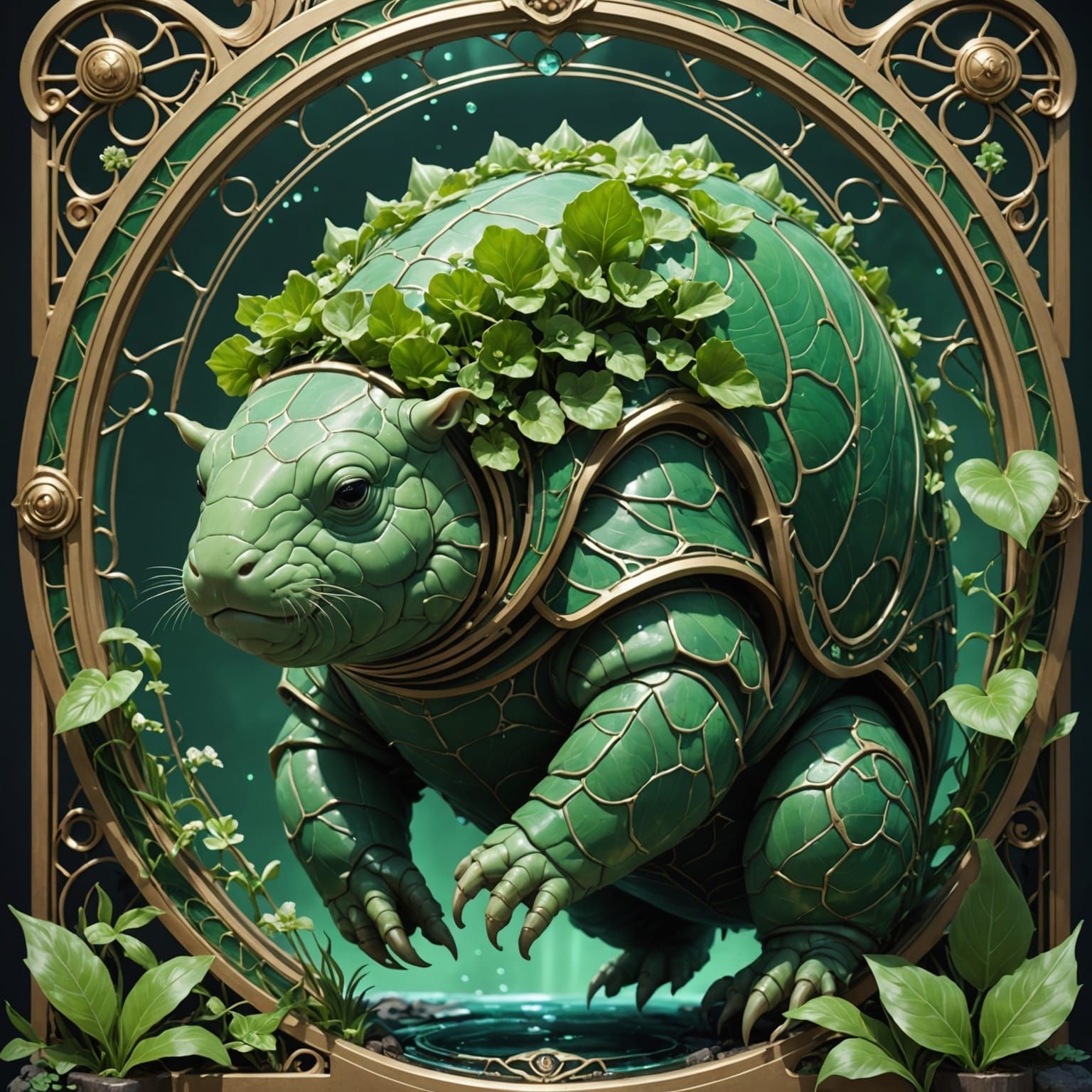 Green Tardigrade in Art Nouveau Style