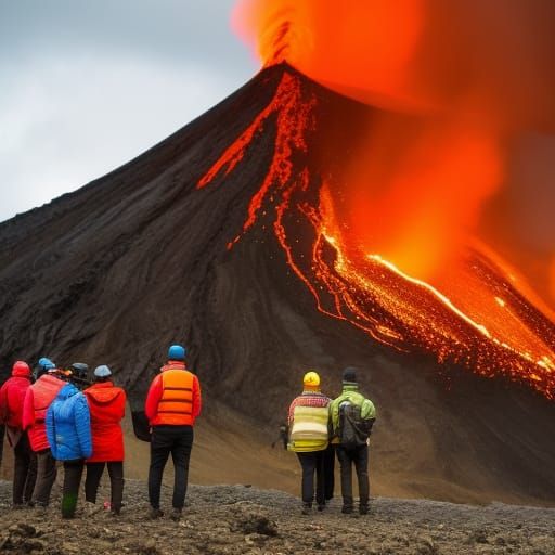 Volcano Sightseers Observe Erupting Mountain