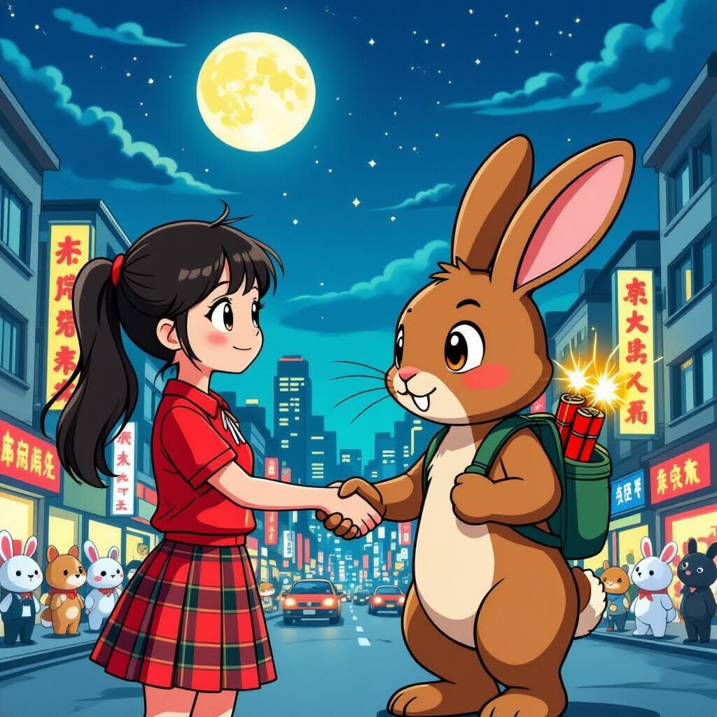 Chinese Girl's Cartoon Conspiracy in Pop Art Style