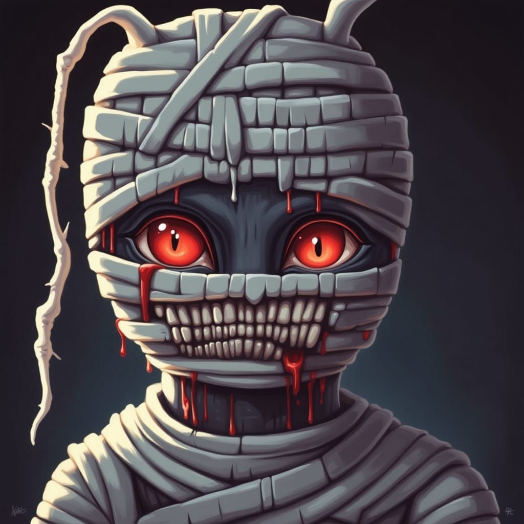 Surreal Anime Mummy Totem Pole in Labcore Style