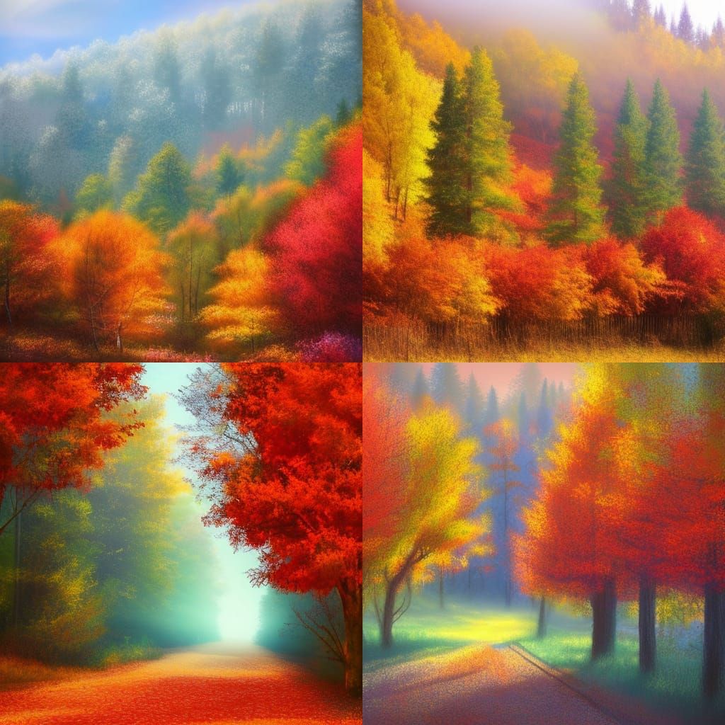 Vibrant Autumn Countryside Landscape Painting