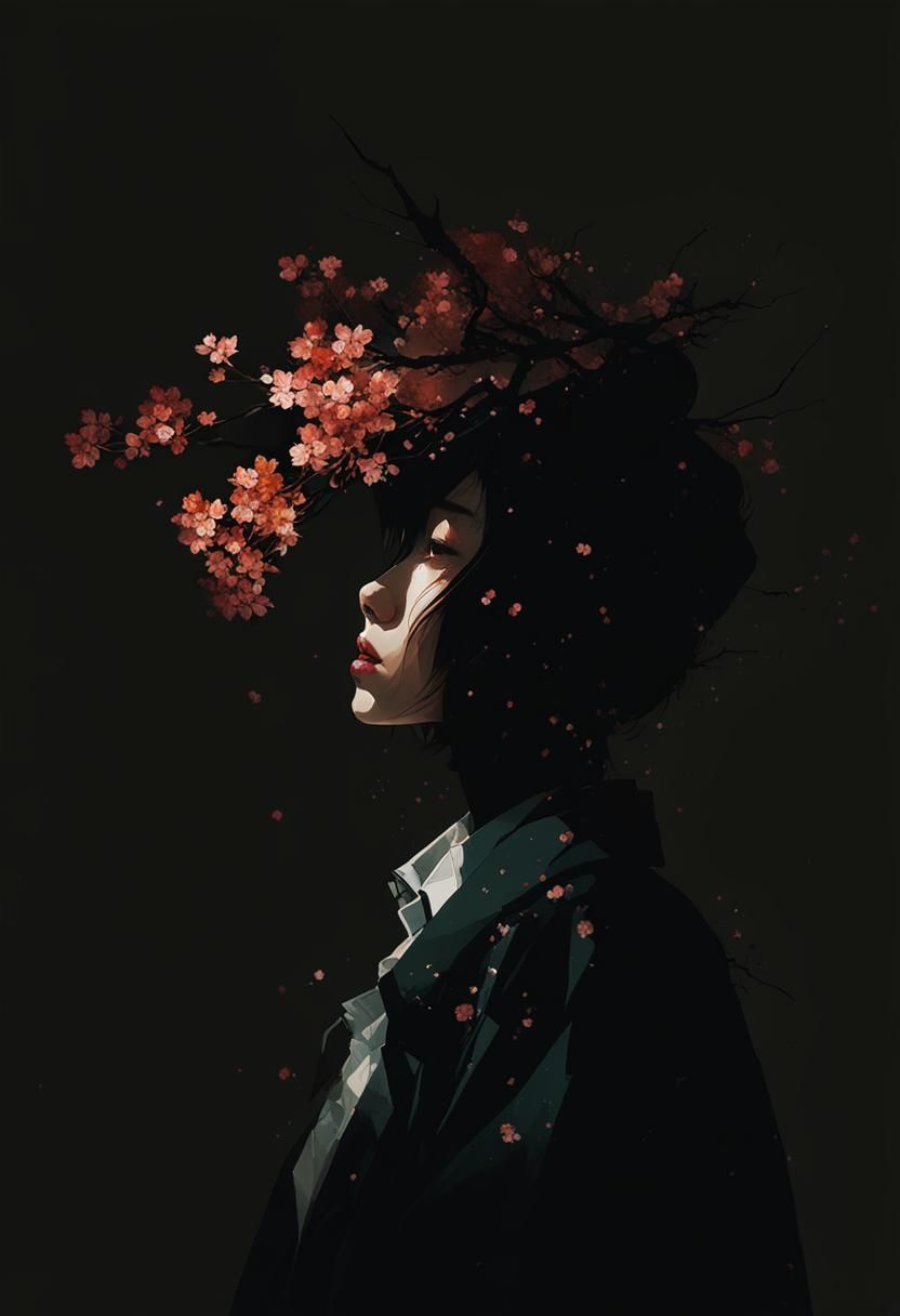 Double Exposure Portrait with Blossoms and Forest
