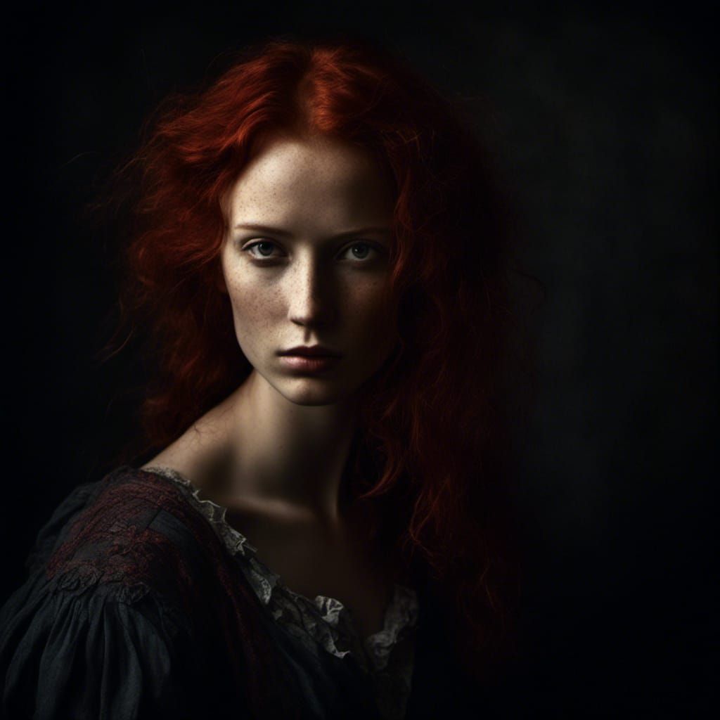 Red-Haired Woman in Chiaroscuro Shadowplay Style