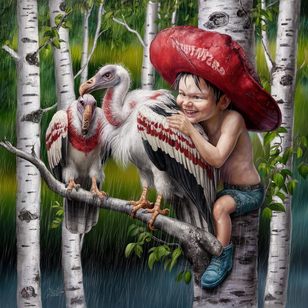 Delicate Vulture in Lush Birch Forest