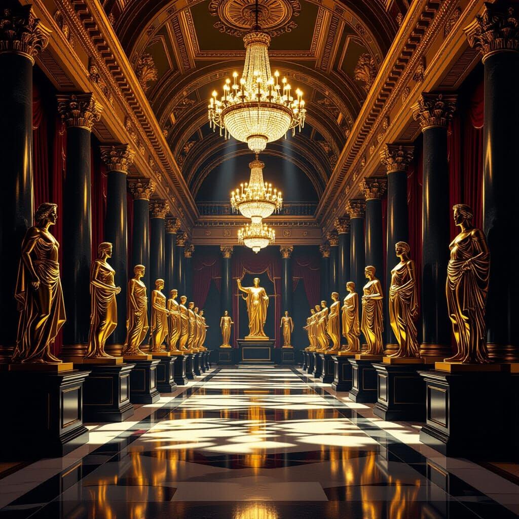 Opulent Hall of Fame with Legendary Statues