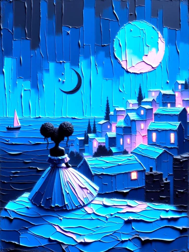 Bioluminescent Santorini Under Full Moon