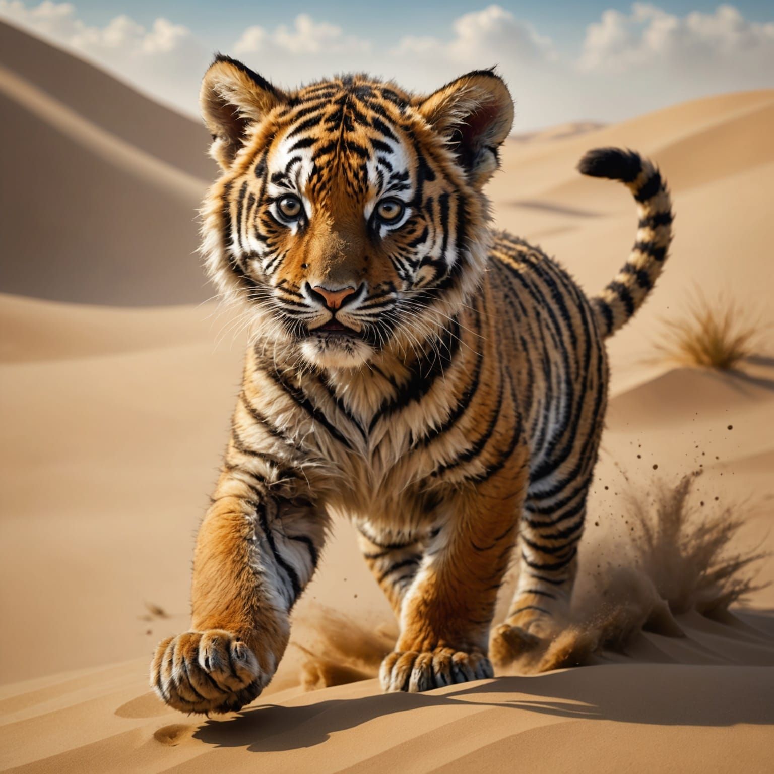 Magical Tiger Cub in Desert Sandstorm