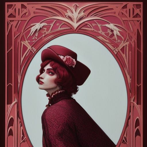 Red-Tinted Toile with Floral and Geometric Motifs