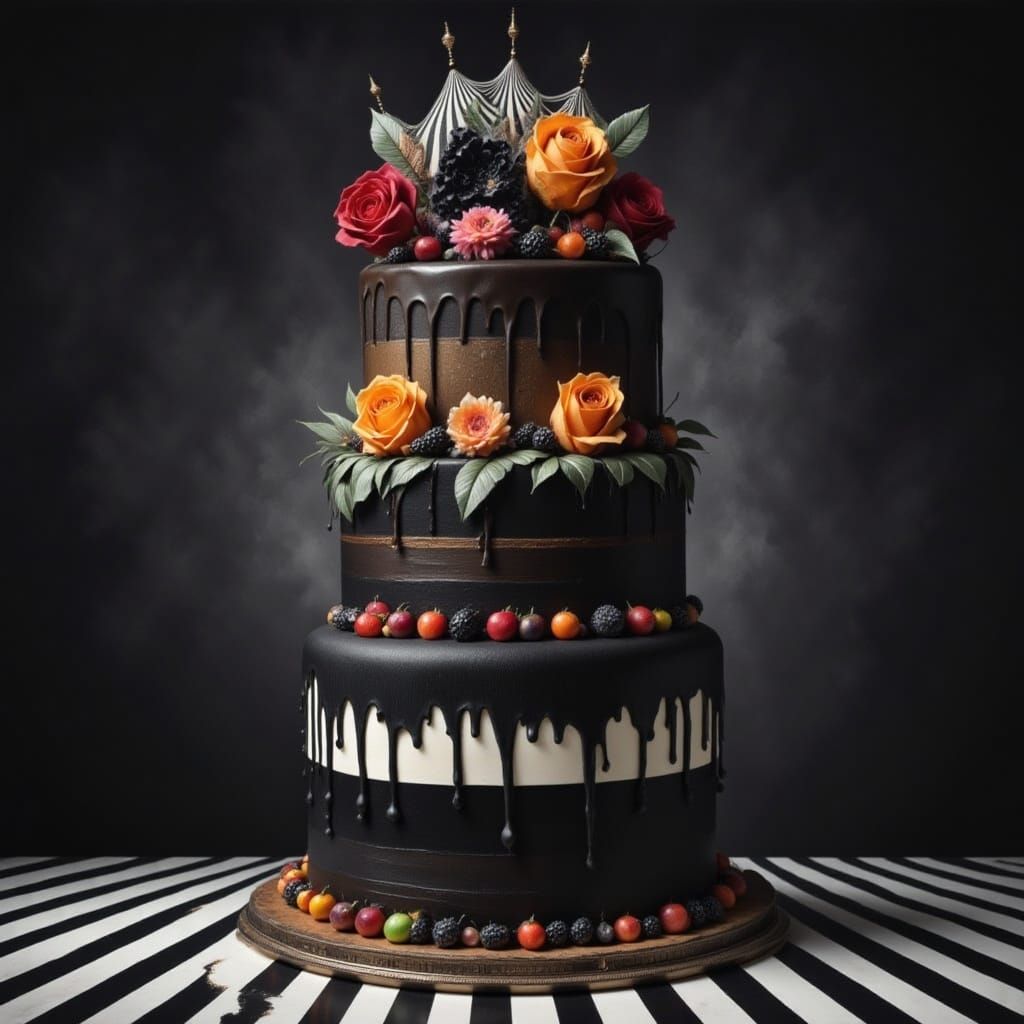 Gothic Circus Cake in Rainbow Colors