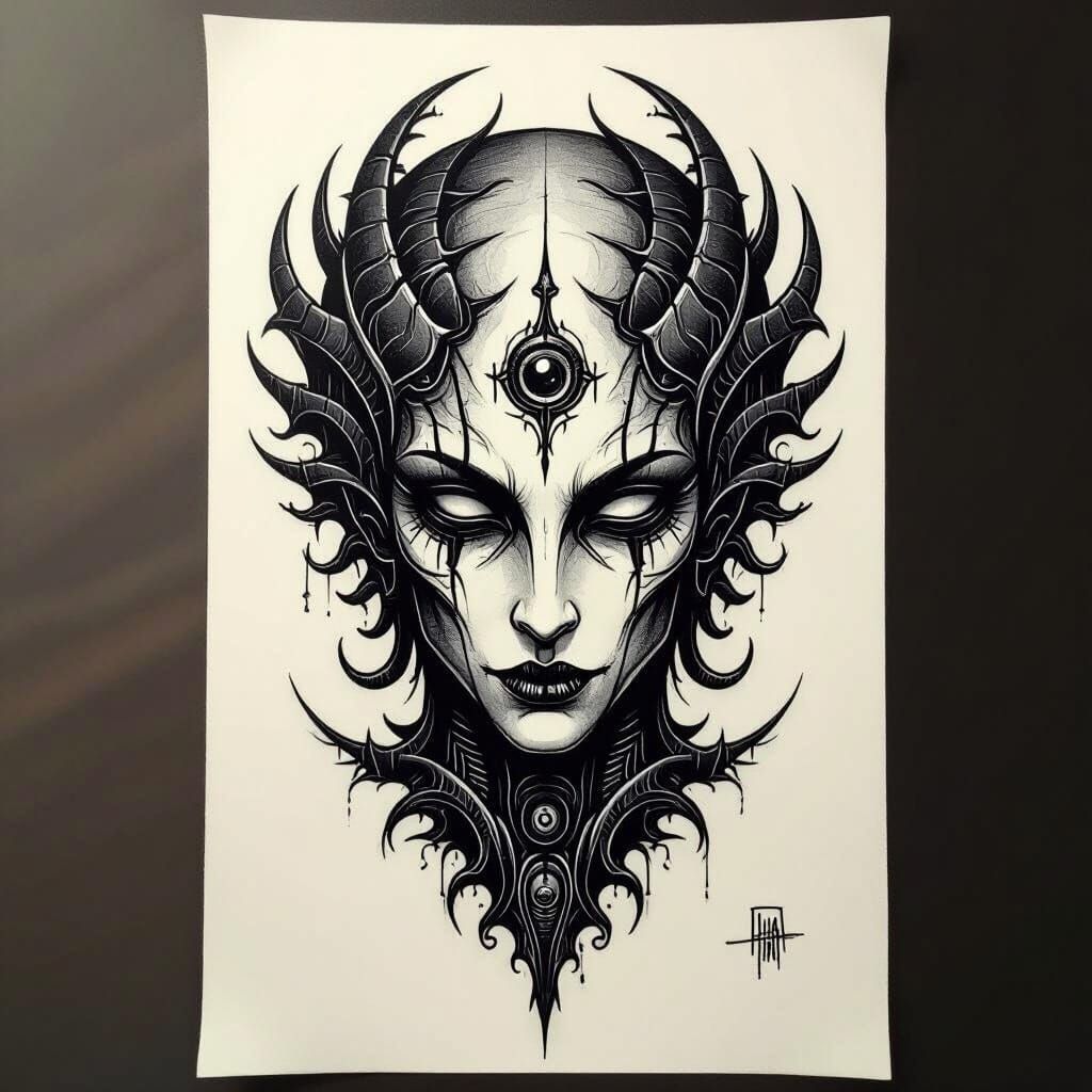 Dark Ink Tattoo in Gothic Biomechanical Style