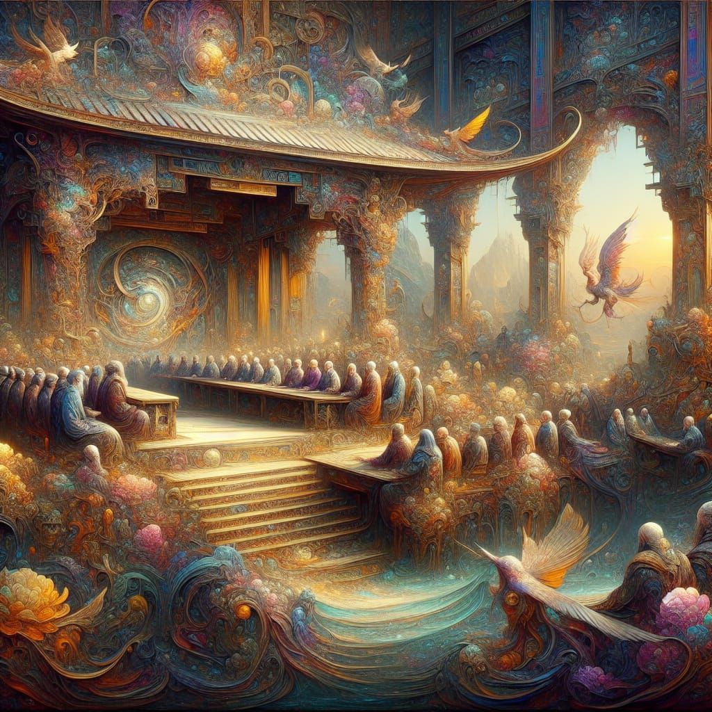 Elusive Gathering of Influential Figures: Matte Painting