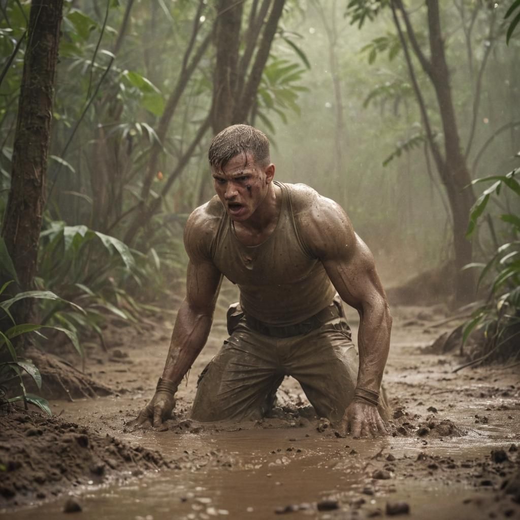 Soldier's Desperate Struggle in Jungle Quicksand