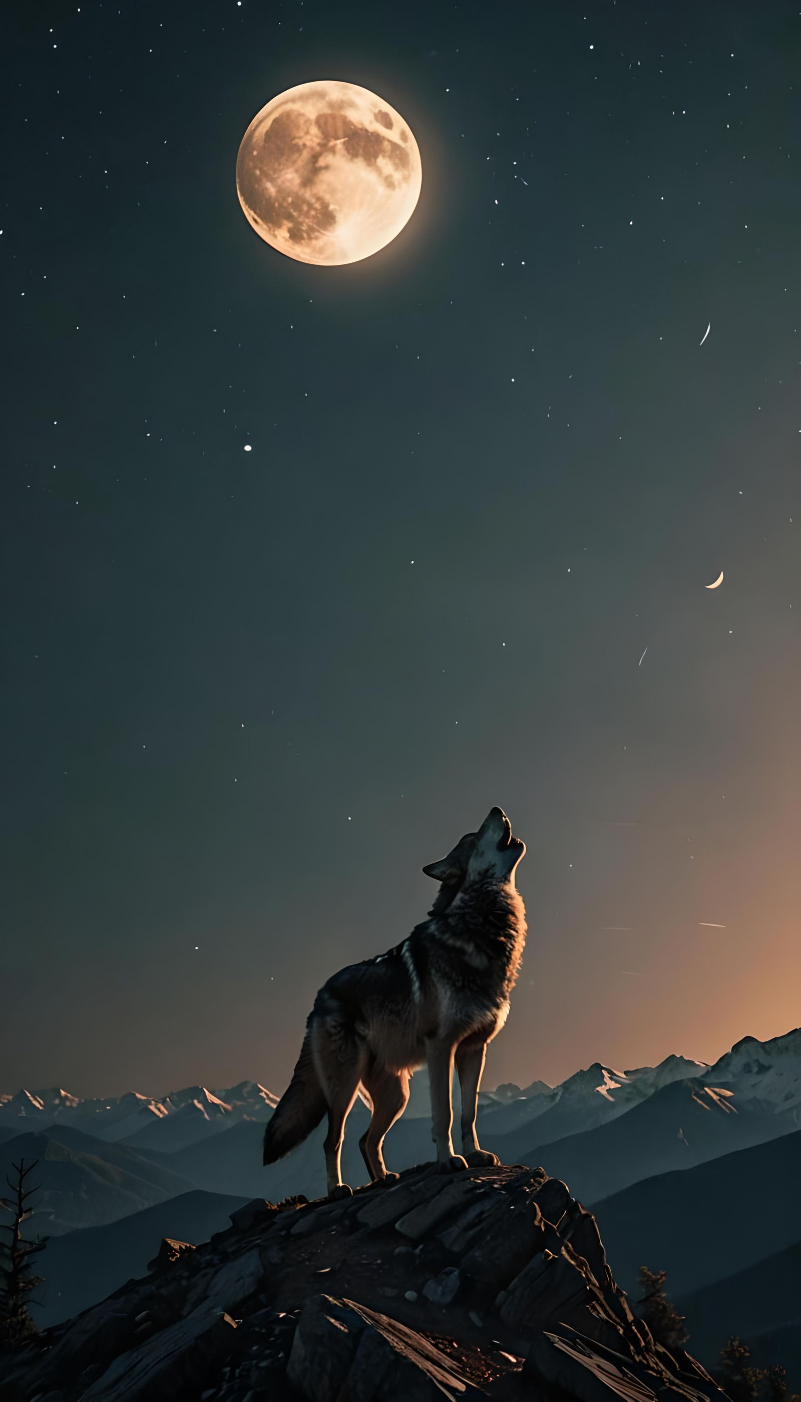 Dramatic Lone Wolf Howling at Moonlit Peak