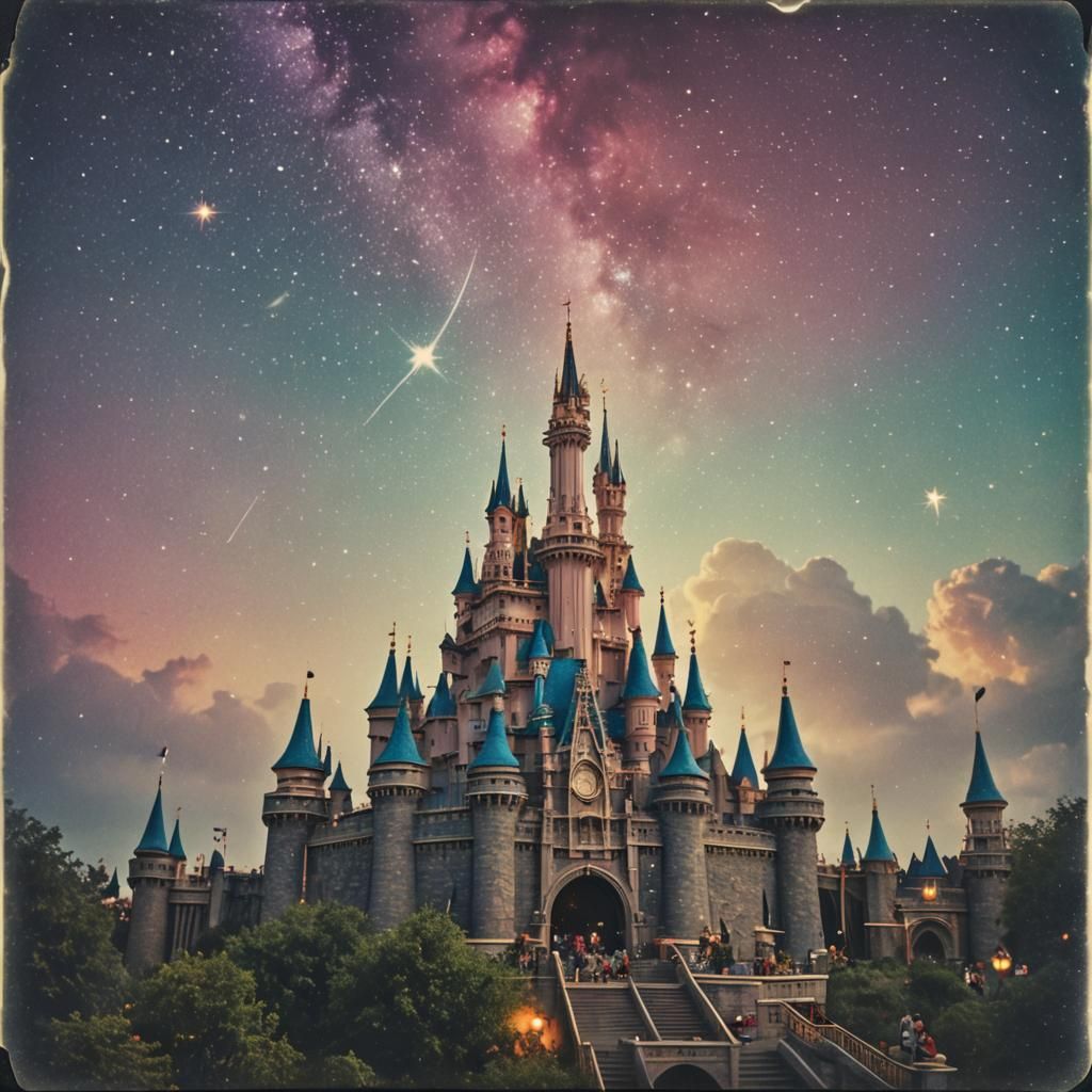 Angels Visit Disneyland in Faded 1980s Polaroid