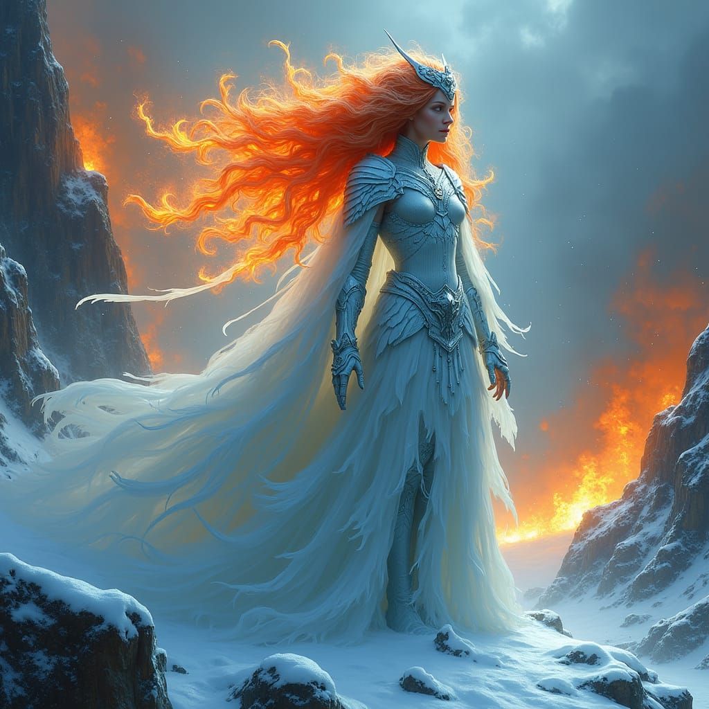 Elemental Goddess of Ice and Fire in Fantasy Art