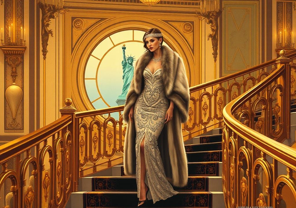 Art Deco Lady on Titanic Grand Staircase