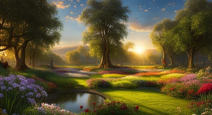 Secret Flower Garden: Hyperdetailed Golden Hour Concept Art