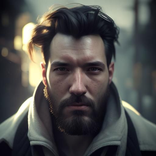 Sad Man Portrait in Dynamic Lighting, Concept Art