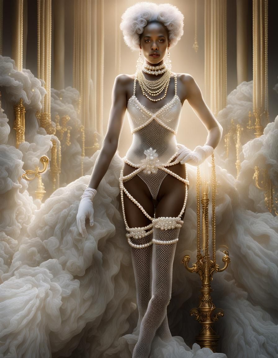 Figure in Pearl Mesh Lingerie: Detailed Matte Painting
