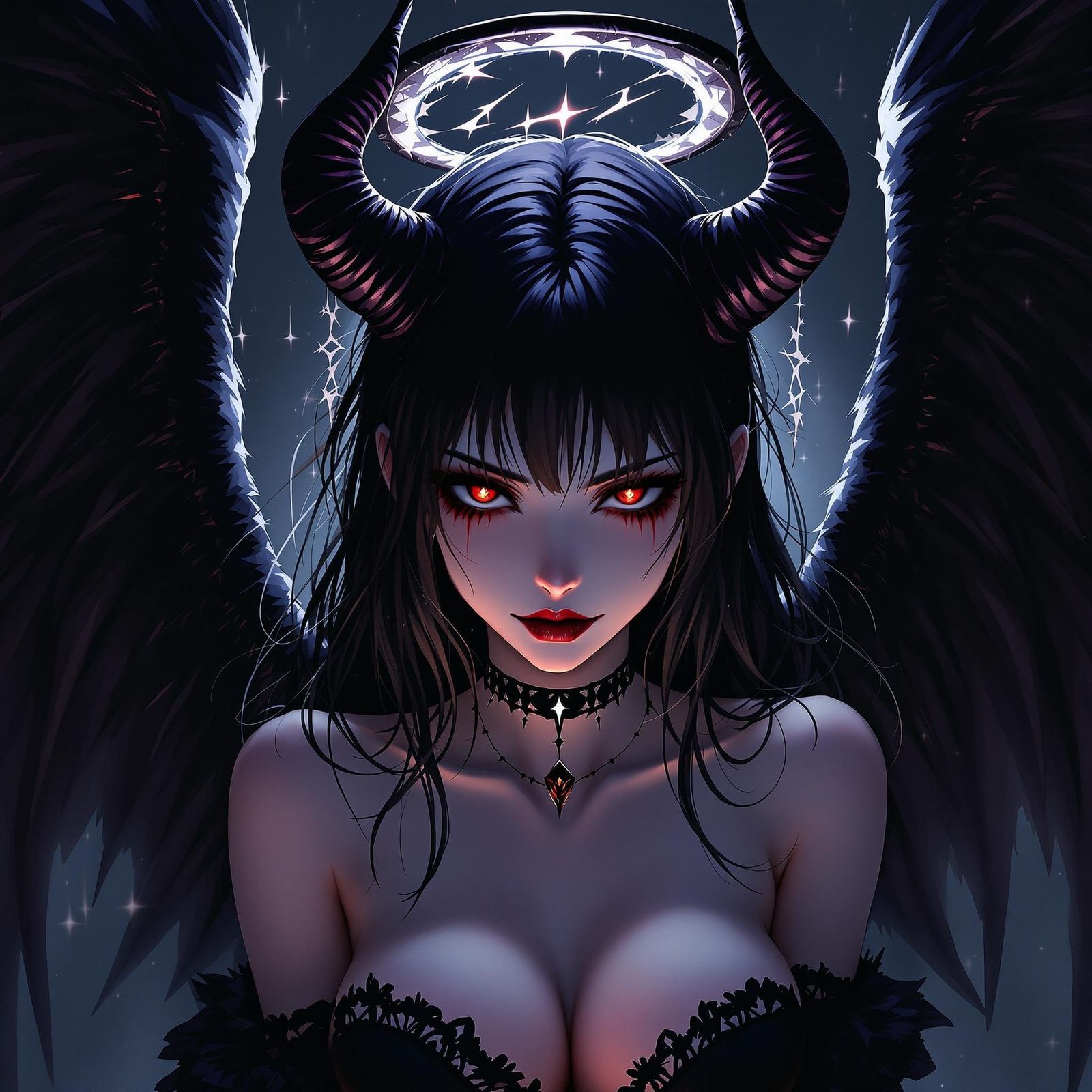 Surreal Fallen Angel with Dark Wings and Broken Halo in Anim...