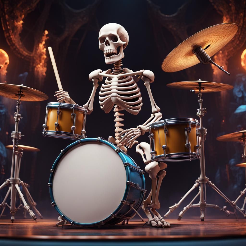 Skeleton Drummer in Detailed Fantasy Concept Art