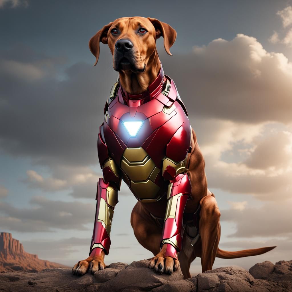 Rhodesian Ridgeback as Iron Man: Hyperrealistic Art