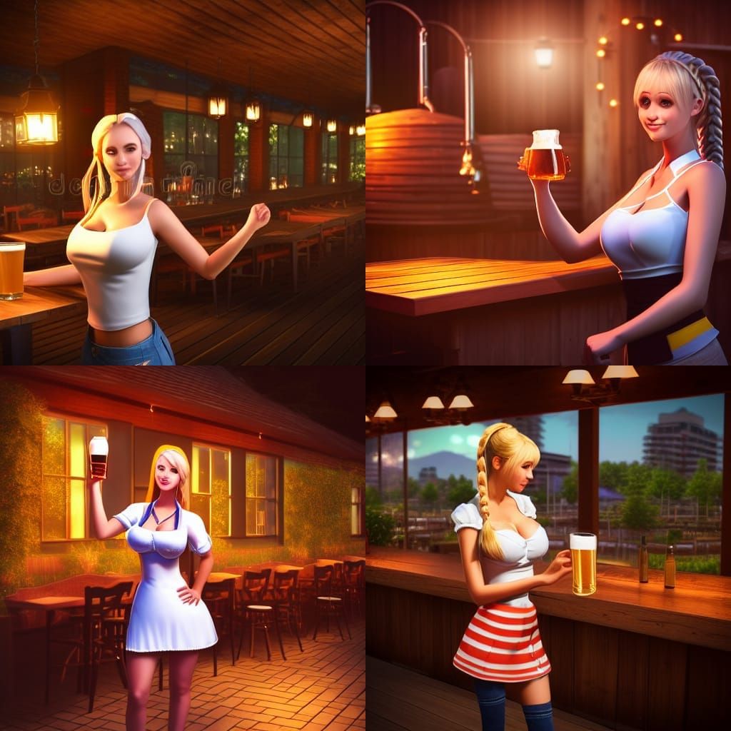 Summer Beer Garden Waitress in Dynamic Lighting