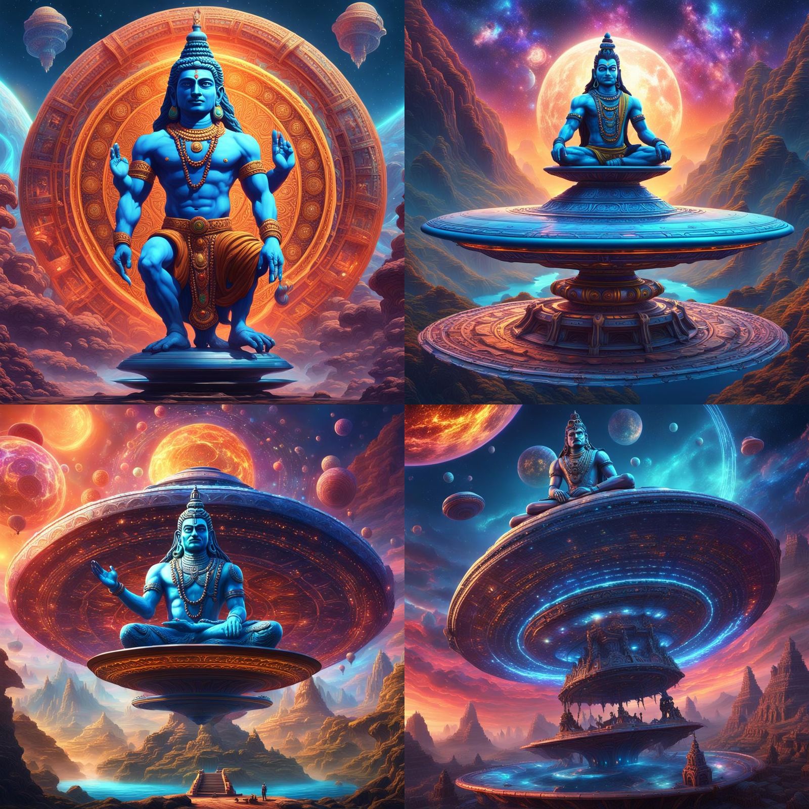 Psychedelic Shiva on Flying Saucer in Jungle