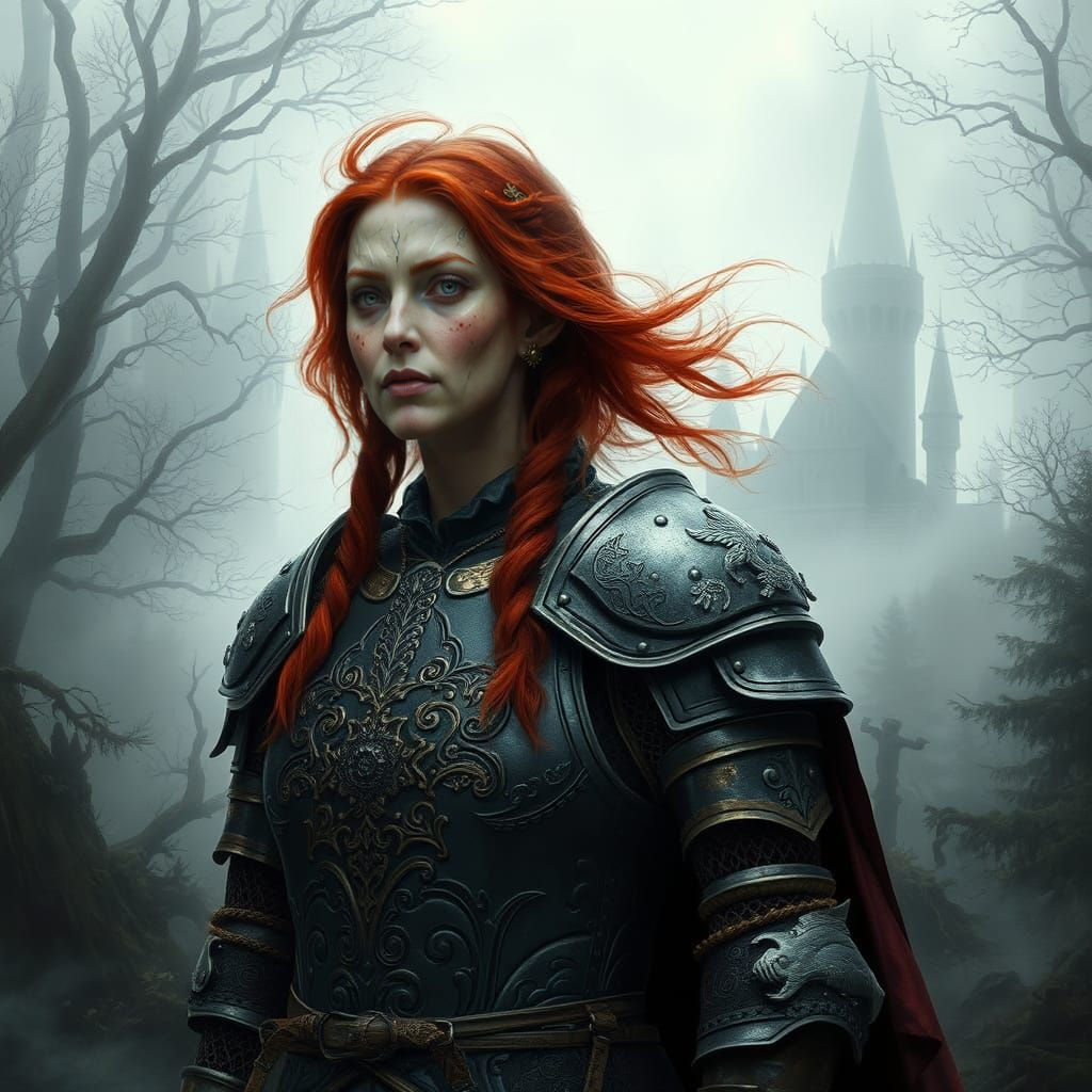 Ethereal Medieval Queen in Ancient Forest Castle