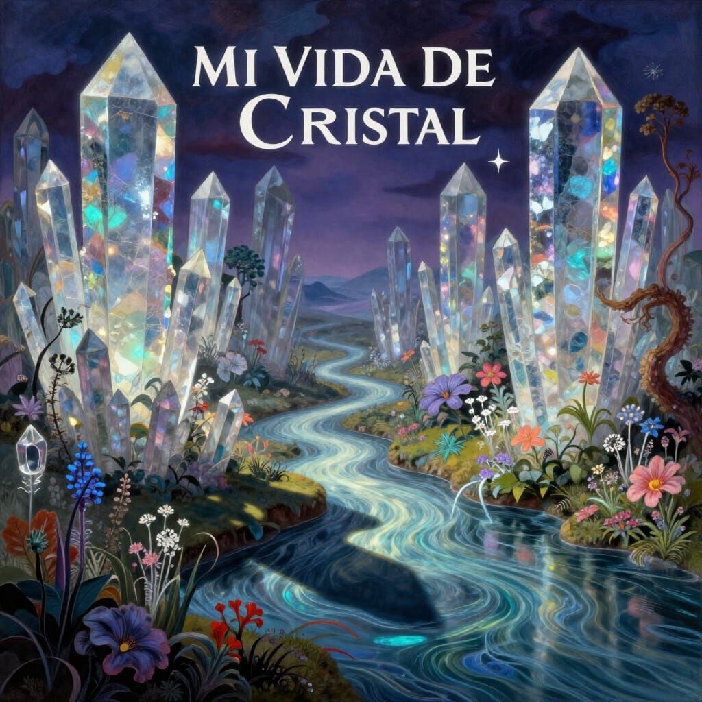 Mystical Crystalline Landscape with Ethereal Flora