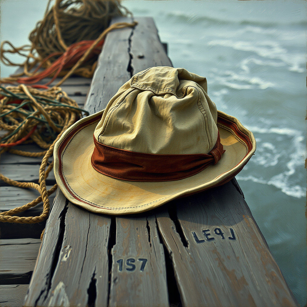 Weathered Fishing Hat on a Rustic Pier