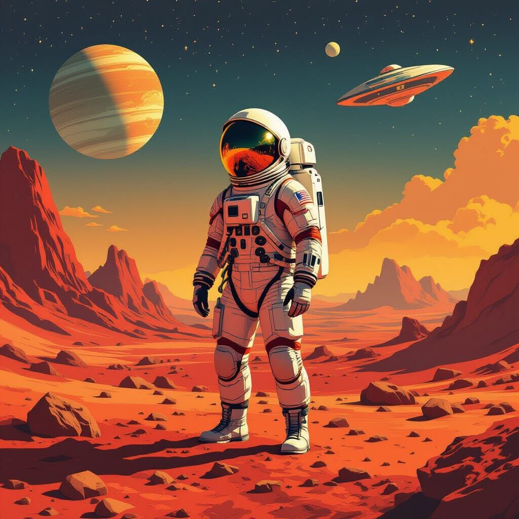 Astronaut on Mars in Retro Sci-Fi Style