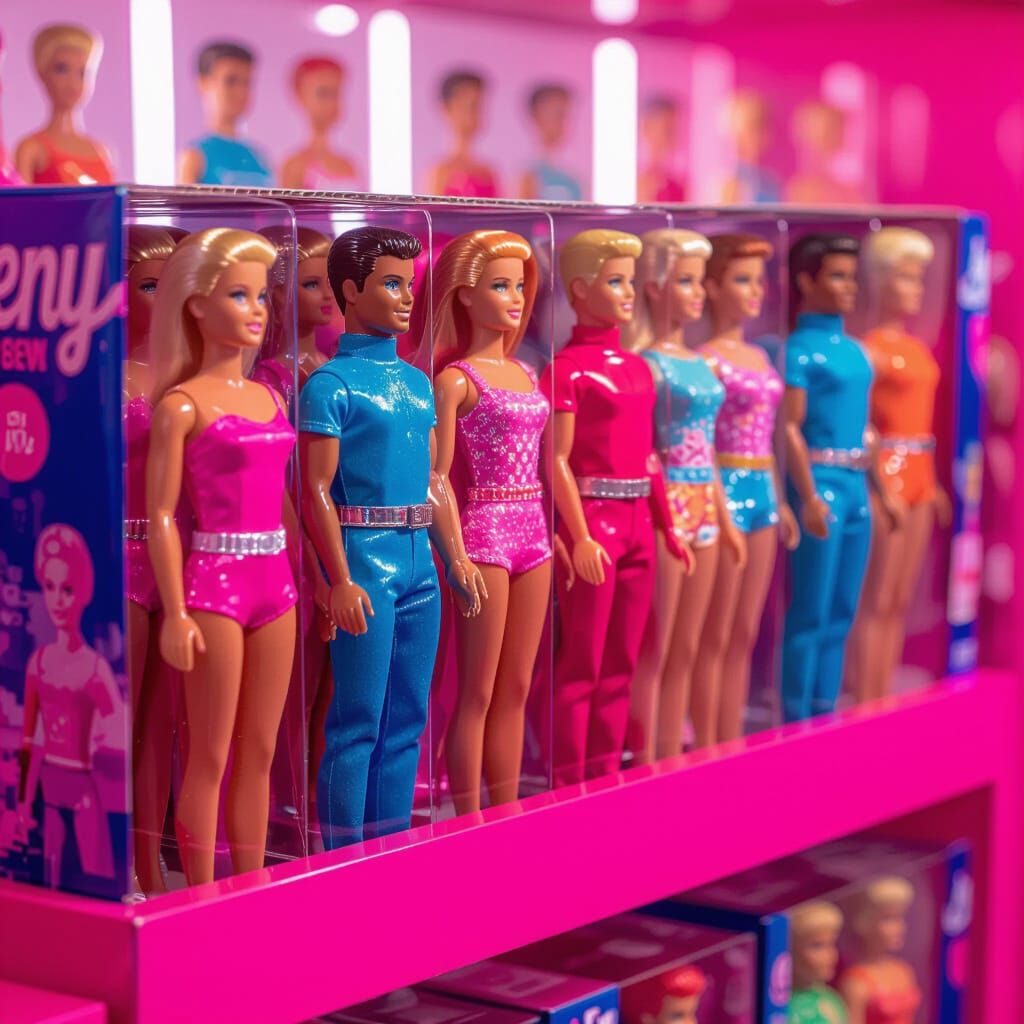 Ken Doll Retail Display Box with Pink Background