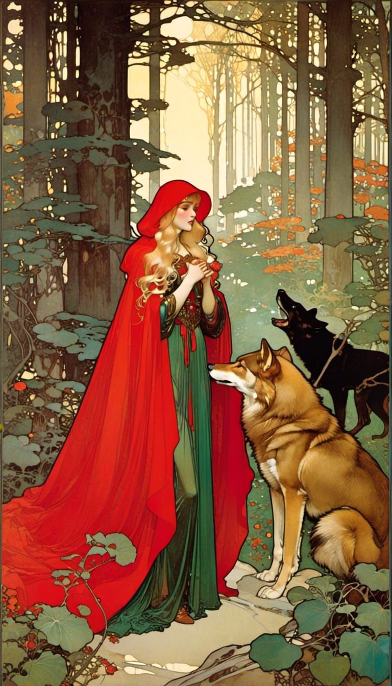 Little Red Riding Hood in Art Nouveau Style