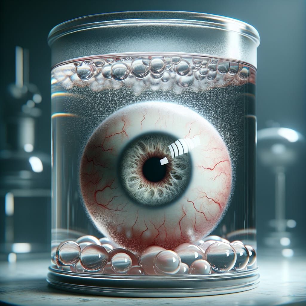 Photorealistic Bloodshot Eye Suspended in Glass Jar