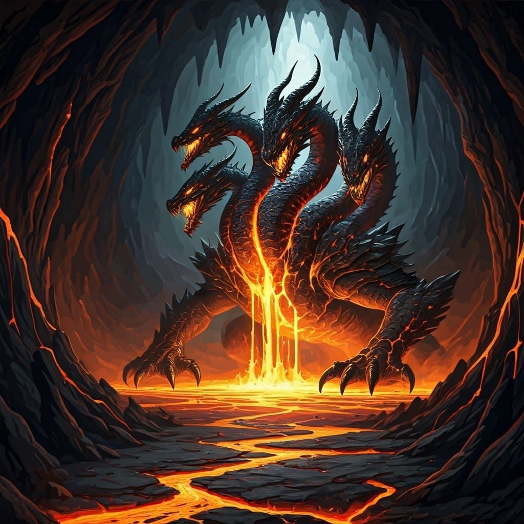 Gigantic Volcanic Hydra Embodies Elemental Fury in Expressiv...
