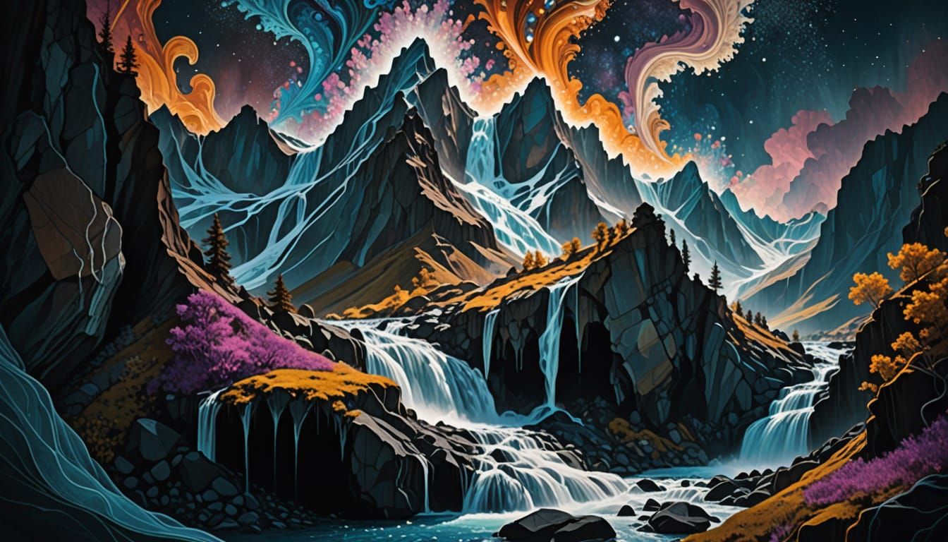 Rocky Mountain Crystal Falls Double Exposure Surrealism