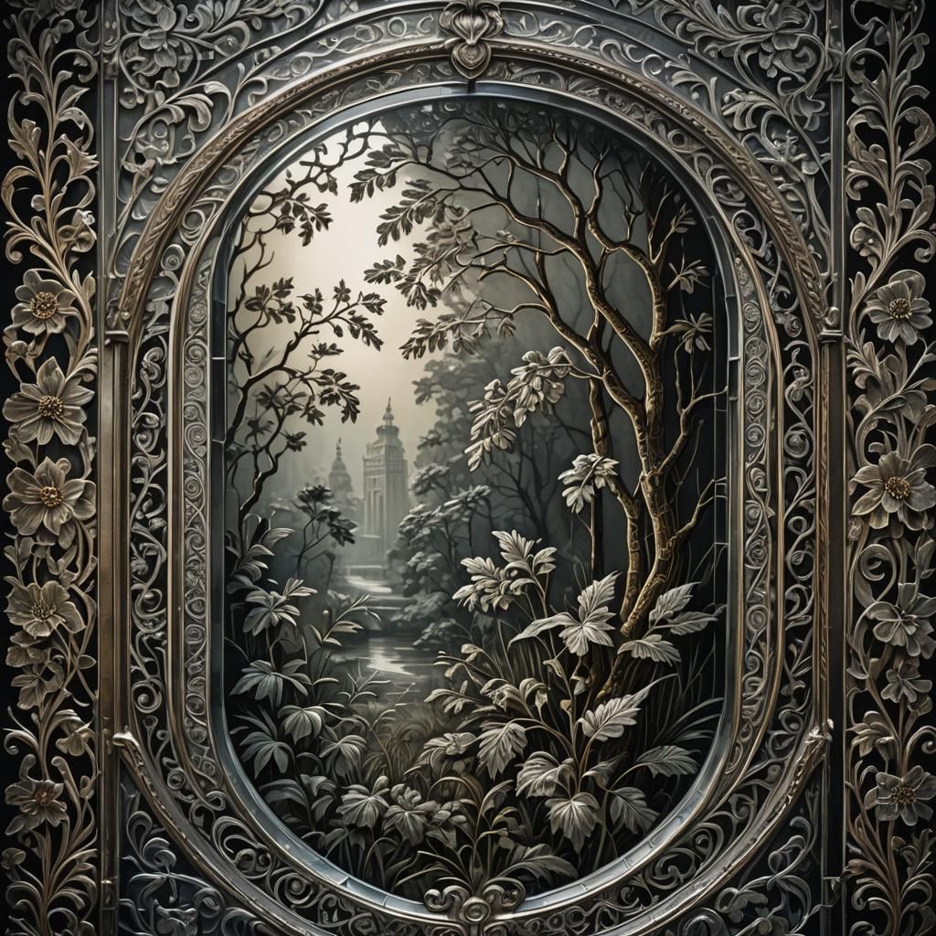 Intricate Glass Etching with Filigree Border